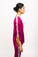 Neora by Nehal Chopra Bemberg Modal Silk Wine-Grey Rouching Set