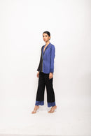 Neora by Nehal Chopra Bemberg Modal Silk Black-Blue Women Blazer Set