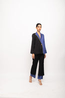 Neora by Nehal Chopra Bemberg Modal Silk Black-Blue Women Blazer Set