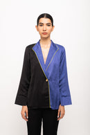 Neora by Nehal Chopra Bemberg Modal Silk Black-Blue Women Blazer Set
