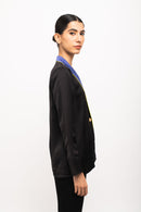 Neora by Nehal Chopra Bemberg Modal Silk Black-Blue Women Blazer Set