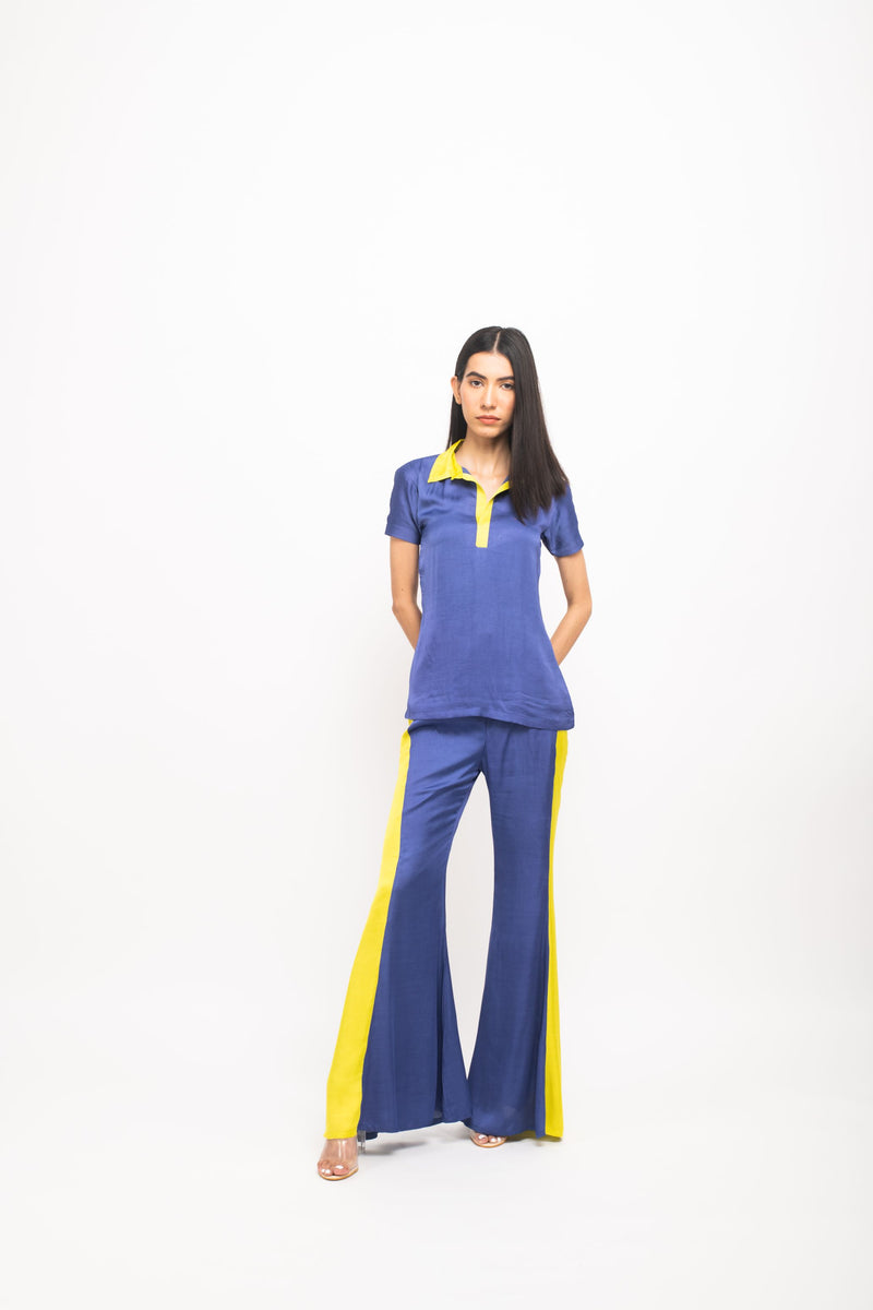 Neora by Nehal Chopra Bemberg Modal Silk Blue-Neon Co-ord Set