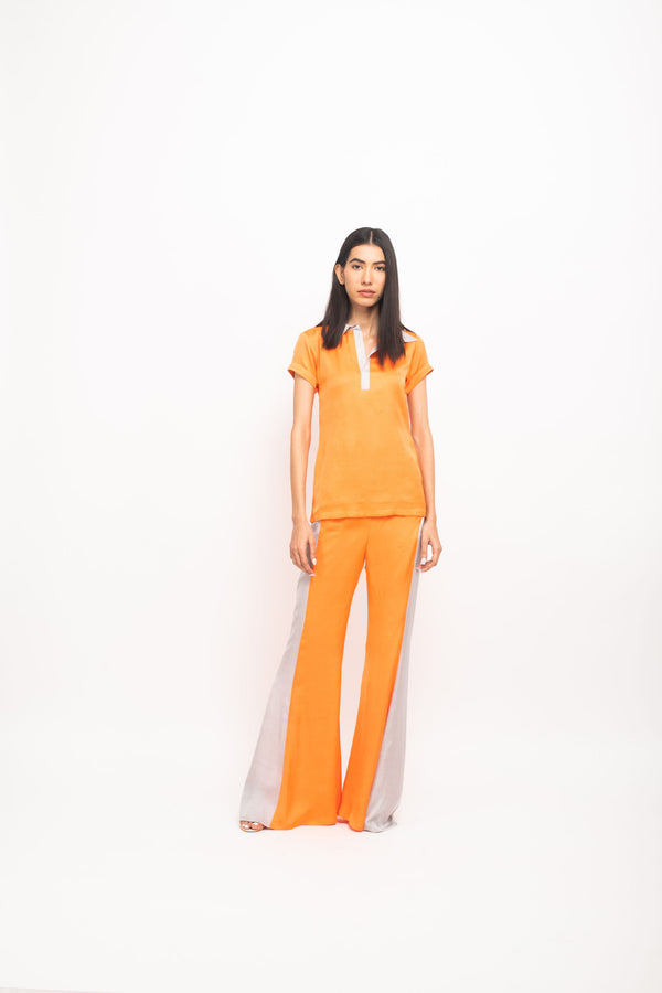 Neora by Nehal Chopra Bemberg Modal Silk Orange-Grey Co-ord Set