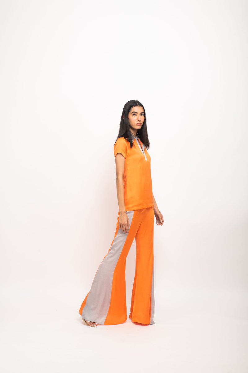 Neora by Nehal Chopra Bemberg Modal Silk Orange-Grey Co-ord Set