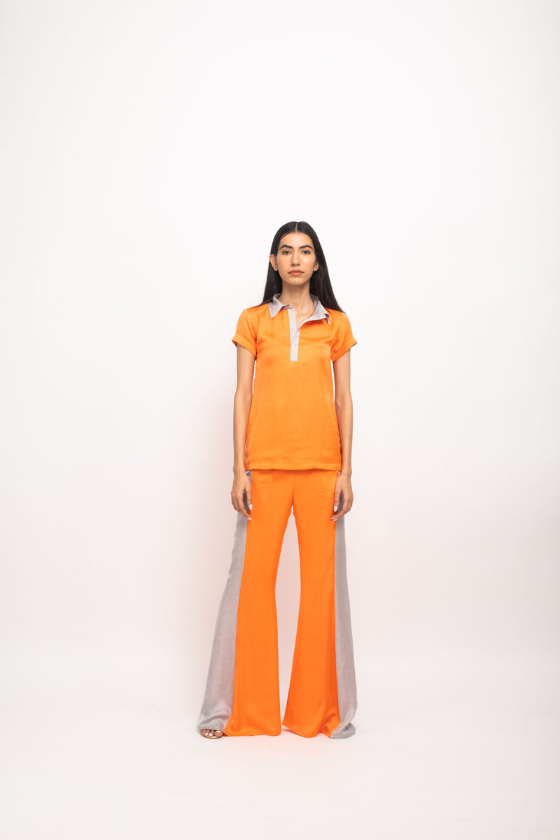 Neora by Nehal Chopra Bemberg Modal Silk Orange-Grey Co-ord Set