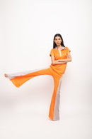 Neora by Nehal Chopra Bemberg Modal Silk Orange-Grey Co-ord Set