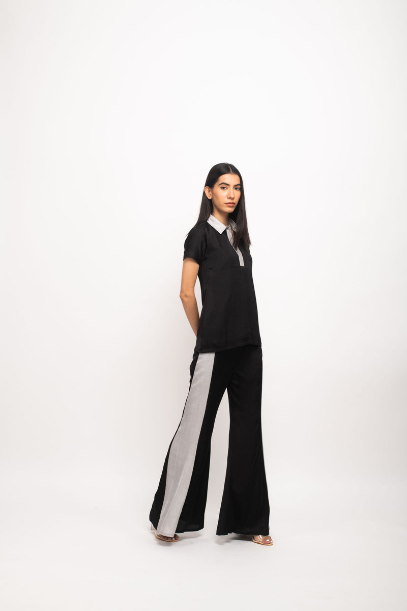 Neora by Nehal Chopra Bemberg Modal Silk Black-Grey Co-ord Set
