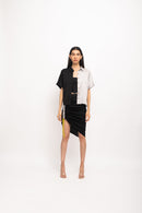 Neora by Nehal Chopra Bemberg Modal Silk Black-Grey Skirt Rouching Set