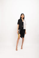 Neora by Nehal Chopra Bemberg Modal Silk Black-Grey Skirt Rouching Set