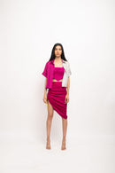 Neora by Nehal Chopra Bemberg Modal Silk Wine-Grey Skirt Rouching Set