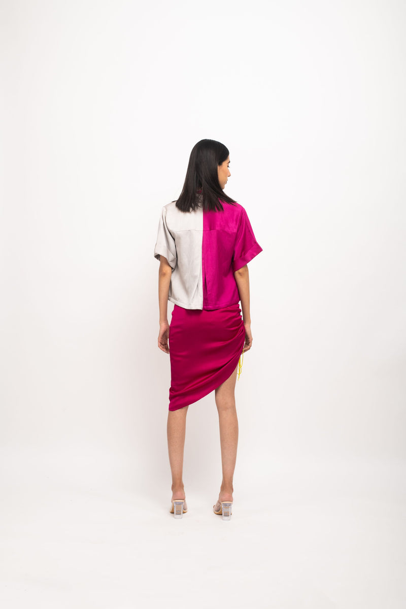 Neora by Nehal Chopra Bemberg Modal Silk Wine-Grey Skirt Rouching Set