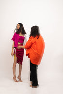 Neora by Nehal Chopra Bemberg Modal Silk Wine-Grey Skirt Rouching Set