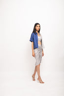 Neora by Nehal Chopra Bemberg Modal Silk Grey-Blue Rouching Set