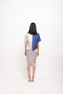 Neora by Nehal Chopra Bemberg Modal Silk Grey-Blue Rouching Set