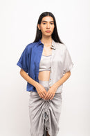 Neora by Nehal Chopra Bemberg Modal Silk Grey-Blue Rouching Set