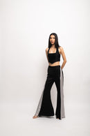 Neora by Nehal Chopra Bemberg Modal Silk Black-Grey Halter Neck Set