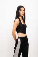 Neora by Nehal Chopra Bemberg Modal Silk Black-Grey Halter Neck Set