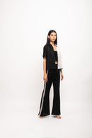 Neora by Nehal Chopra Bemberg Modal Silk Black-Grey Three Piece Rouching Set