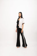 Neora by Nehal Chopra Bemberg Modal Silk Black-Grey Three Piece Rouching Set