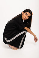 Neora by Nehal Chopra Bemberg Modal Silk Black-Grey Three Piece Rouching Set