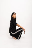 Neora by Nehal Chopra Bemberg Modal Silk Black-Grey Three Piece Rouching Set