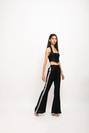 Neora by Nehal Chopra Bemberg Modal Silk Black-Grey Halter Neck Rouching Set