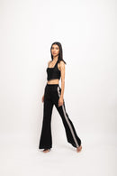 Neora by Nehal Chopra Bemberg Modal Silk Black-Grey Halter Neck Rouching Set