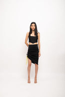 Neora by Nehal Chopra Bemberg Modal Silk Black-Grey Halter Neck Skirt Set