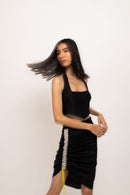 Neora by Nehal Chopra Bemberg Modal Silk Black-Grey Halter Neck Skirt Set