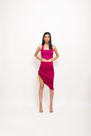 Neora by Nehal Chopra Bemberg Modal Silk Wine-Grey Halter Neck Skirt Set