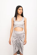 Neora by Nehal Chopra Bemberg Modal Silk Grey-Blue Bustier Skirt Set