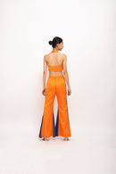 Neora by Nehal Chopra Bemberg Modal Silk Orange-Blue Halter Neck Set