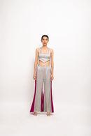 Neora by Nehal Chopra Bemberg Modal Silk Grey-Wine Halter Neck Set