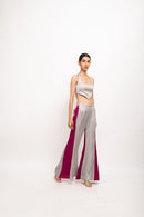 Neora by Nehal Chopra Bemberg Modal Silk Grey-Wine Halter Neck Set