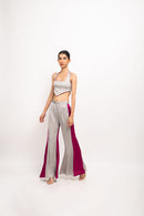 Neora by Nehal Chopra Bemberg Modal Silk Grey-Wine Halter Neck Set