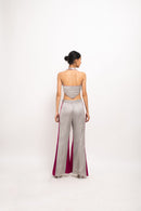 Neora by Nehal Chopra Bemberg Modal Silk Grey-Wine Halter Neck Set