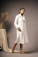 Taraasi Women's White Handwoven Cotton Hand Embroidered Dress