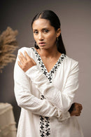 Taraasi Women's White Handwoven Cotton Intricate Embroidered Dress