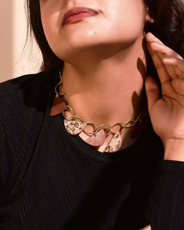 Noupelle  Cress and Chain Brown Upcycled Leather Neck Piece