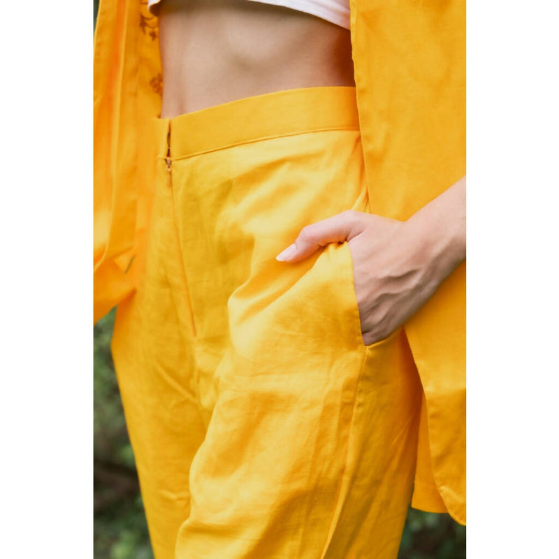 AC By Aratrika Chauhan 100% Organic Linen Orange Jacket-Pant