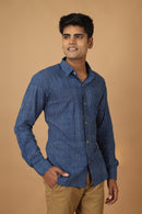 Tamaksh Men's Indigo Cotton Handblock Printed Dabu Shirt