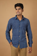 Tamaksh Men's Indigo Cotton Handblock Printed Dabu Shirt