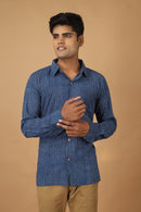 Tamaksh Men's Indigo Cotton Handblock Printed Dabu Shirt