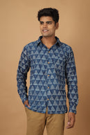 Tamaksh Men's Indigo Cotton Handblock Printed Dabu Shirt
