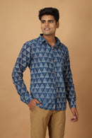 Tamaksh Men's Indigo Cotton Handblock Printed Dabu Shirt
