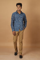 Tamaksh Men's Indigo Cotton Handblock Printed Dabu Shirt
