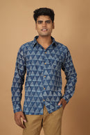 Tamaksh Men's Indigo Cotton Handblock Printed Dabu Shirt