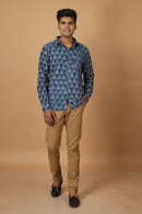 Tamaksh Men's Indigo Cotton Handblock Printed Dabu Shirt