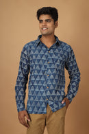 Tamaksh Men's Indigo Cotton Handblock Printed Dabu Shirt