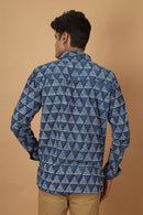 Tamaksh Men's Indigo Cotton Handblock Printed Dabu Shirt